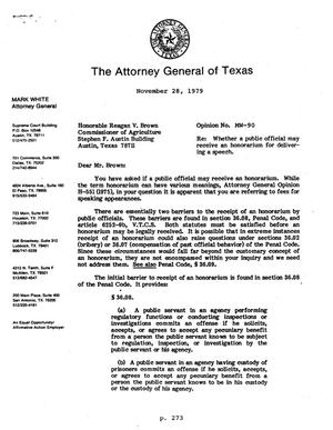 Primary view of Texas Attorney General Opinion: MW-90