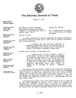 Primary view of Texas Attorney General Opinion: MW-361