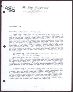 Primary view of [Letter from Patricia Russell-McCloud to Chapter Presidents - September 1994]