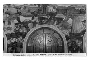 Postcard of a mural above an entryway