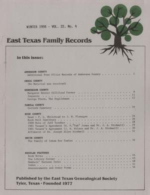 East Texas Family Records, Volume 22, Number 4, Winter 1998