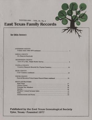 East Texas Family Records, Volume 23, Number 4, Winter 1999