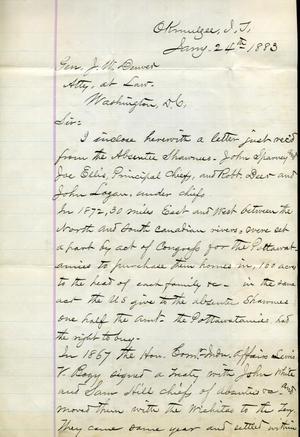 [Letter from I. G. Vore to J. W. Denver, January 24, 1883]
