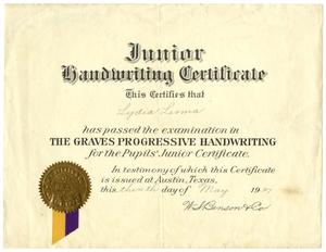[Junior Handwriting Certificate, 1937]