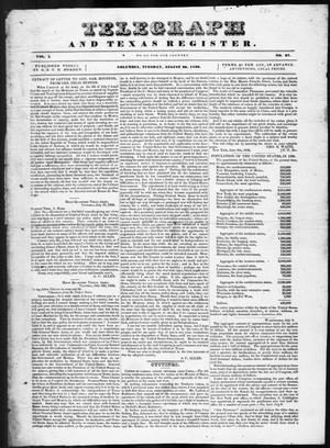 Primary view of Telegraph and Texas Register (Columbia, Tex.), Vol. 1, No. 27, Ed. 1, Tuesday, August 30, 1836