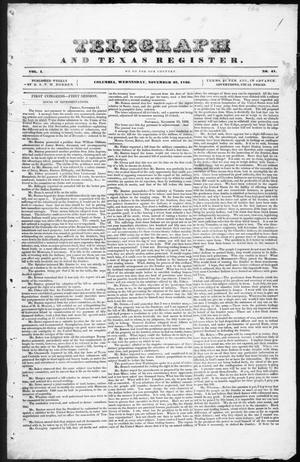 Primary view of Telegraph and Texas Register (Columbia, Tex.), Vol. 1, No. 41, Ed. 1, Wednesday, November 23, 1836