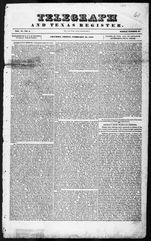 Primary view of Telegraph and Texas Register (Columbia, Tex.), Vol. 2, No. 5, Ed. 1, Friday, February 10, 1837