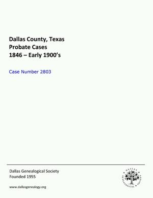 Primary view of object titled 'Dallas County Probate Case 2803: Patterson, J.M. (Deceased)'.