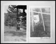 Photograph: Child Dressed As Cowboy At Cabin; Baby in Swinger