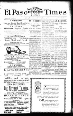 Primary view of El Paso International Daily Times (El Paso, Tex.), Vol. 14, No. 53, Ed. 1 Saturday, March 3, 1894