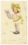 Postcard: [Postcard of a Girl Wearing a Yellow Hat Holding a Card]