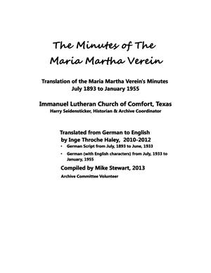 [Maria-Martha Verein Minutes Translations, Volume 8, 1893-1955]