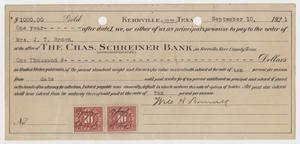 [Promissory Note from W. H. Bonnell to Charles Schreiner Bank, September 10, 1921]
