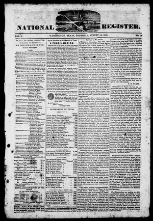 Primary view of Texas National Register. (Washington, Tex.), Vol. 1, No. 36, Ed. 1, Thursday, August 14, 1845