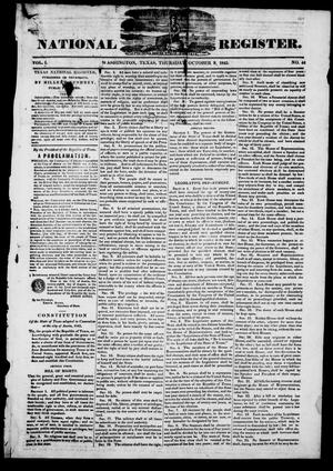 Primary view of Texas National Register. (Washington, Tex.), Vol. 1, No. 44, Ed. 1, Thursday, October 9, 1845