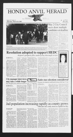 Primary view of Hondo Anvil Herald (Hondo, Tex.), Vol. 117, No. 12, Ed. 1 Thursday, March 20, 2003