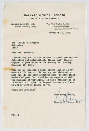 [Letter from Dr. Francis D. Moore to Mrs. Daniel Webster Kempner, November 16, 1965]