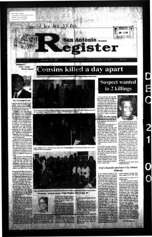 Primary view of San Antonio Register (San Antonio, Tex.), Vol. 69, No. 27, Ed. 1 Thursday, December 21, 2000