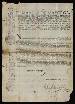 Primary view of [Printed Decree from Viceroy Martín de Mayorga Ferrer]