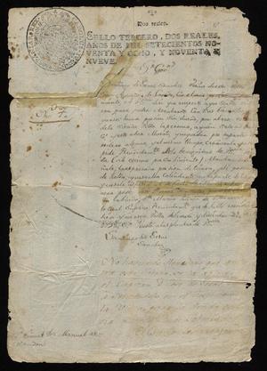 Primary view of [Letter from Santiago de Jesús Sánchez to Manuel de Escandón, December 31, 1798]
