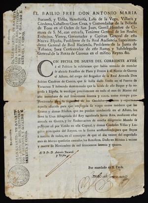 Primary view of [Notice Sent by Viceroy Don Antonio María Bucareli y Ursúa]