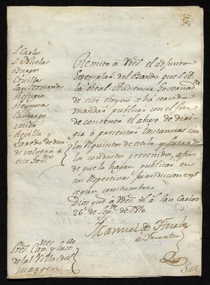 Primary view of [Message from Manuel de Iturbe to Spanish Justicias and Captains]