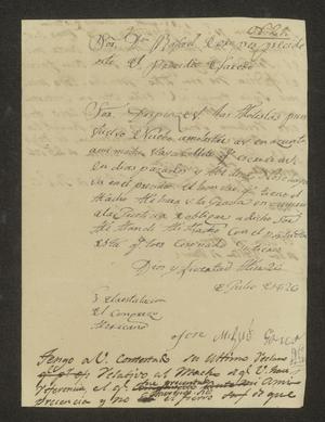 Primary view of [Letter from José Miguel García to the Laredo Alcalde, July 29, 1826]