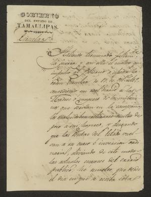 Primary view of [Letter from the Governor of Tamaulipas to the Laredo Alcalde, January 15, 1833]