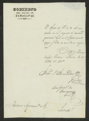 Primary view of [Letter from the Governor to the Laredo Alcalde, March 10, 1832]