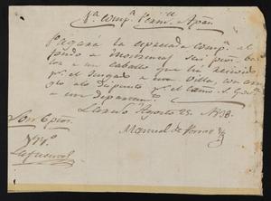 Primary view of [Promissory Note from Manuel de Porras to Comandante Lafuente, August 29, 1838]