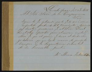 Primary view of [Letter from William Johnston to the Council Secretary, January 5, 1858]