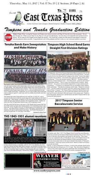 Primary view of East Texas Press (Timpson, Tex.), Vol. 37, No. 19, Ed. 1 Thursday, May 11, 2017